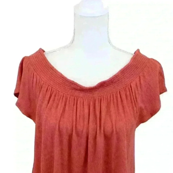 Cape Juby Orange Off Shoulder Blouse Short Sleeves Elastic Neckline Size Medium - Picture 2 of 7